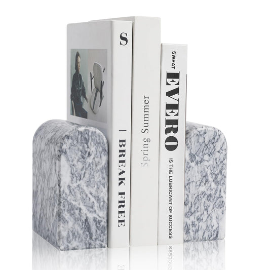 Faticdorr Natural Marble Bookends for Shelves, 13LB Heavy Duty Marble Book Ends for Heavy Books, Stone Bookends Decorative, Polished, Grey Arch, Set of 2