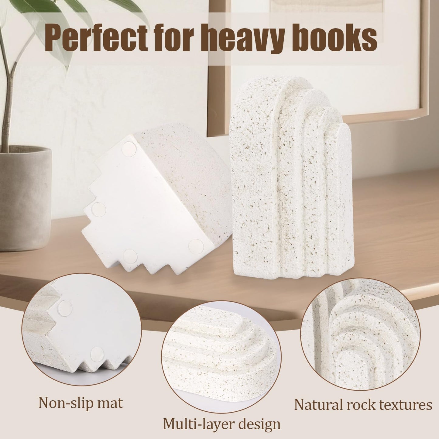 Heavy Duty Resin Bookends for Shelves - Modern Layered Arch Design, Aesthetic Home Decor,Stylish Decorative Book Ends