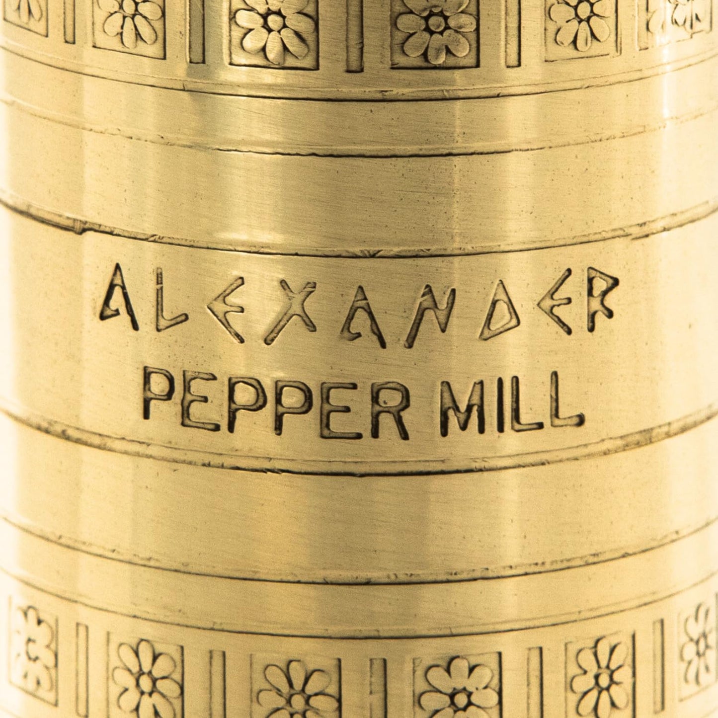 Alexander Home The Original Greek Pepper Mill 9 Inch Tall | European Pepper Mill Grinder with Crank Handle | Manual Pepper Grinder | Peppercorns Refillable - Brass