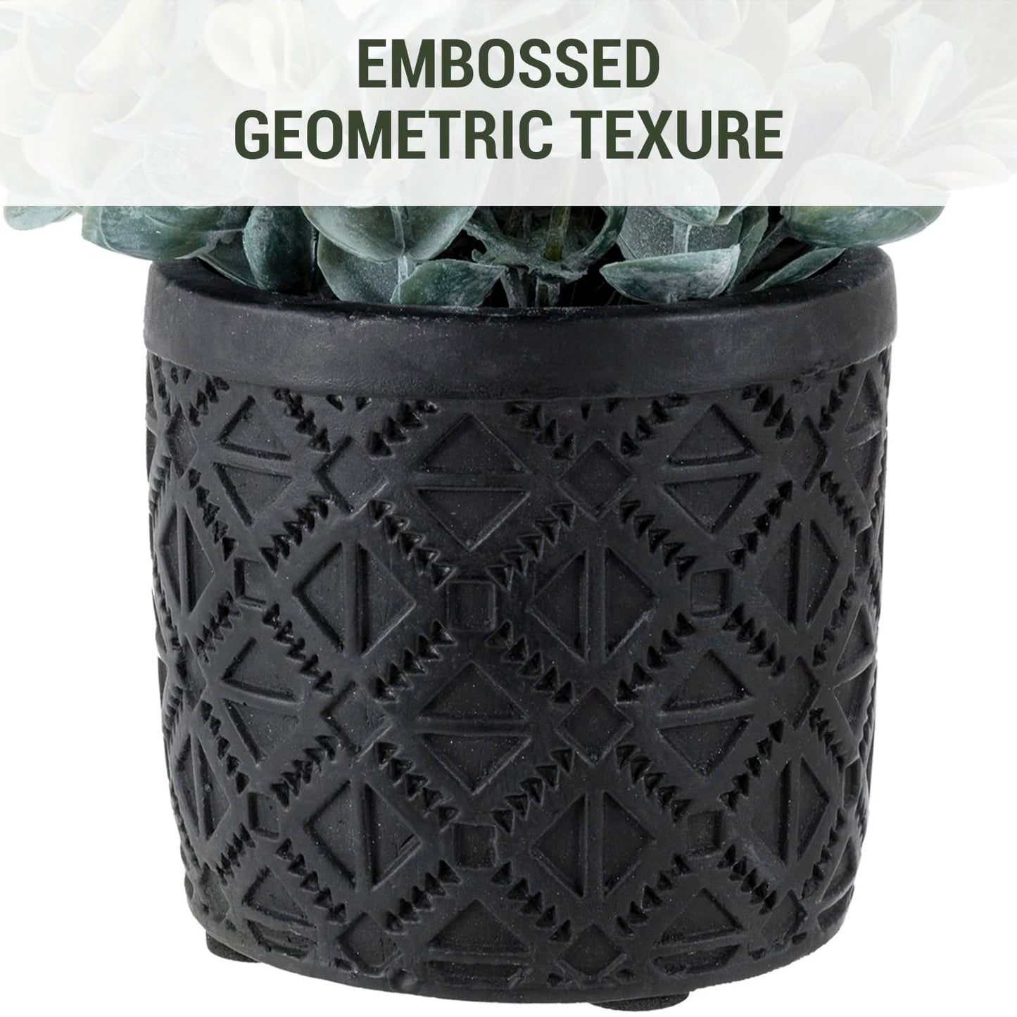 MyGift Artificial Eucalyptus Plant in Modern Gray Concrete Pots with Geometric Embossed Pattern (1, Black)