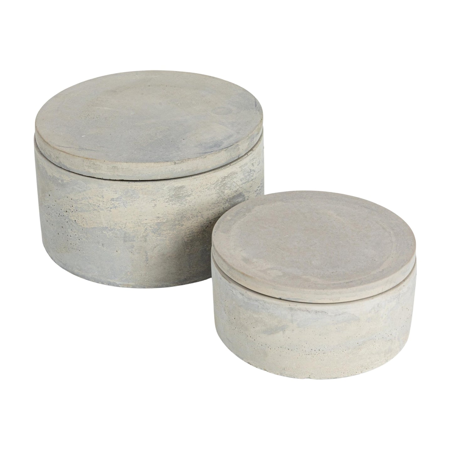 Bloomingville A75500081 Set of 2 Grey Round Decorative Cement Lids Boxes