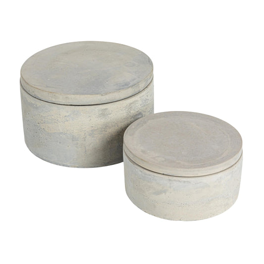 Bloomingville A75500081 Set of 2 Grey Round Decorative Cement Lids Boxes