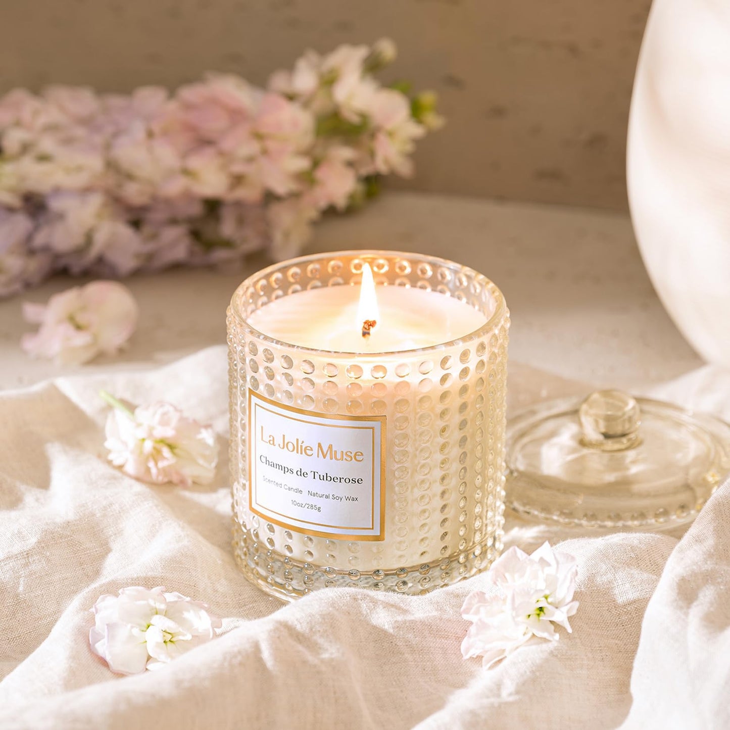 LA JOLIE MUSE Champs de Tuberose Scented Candle, Luxury Candles Gifts for Women, Gardenia & Ylang Ylang Candles for Home Scented, Natural Wax Candle, 75 Hours Long Burning