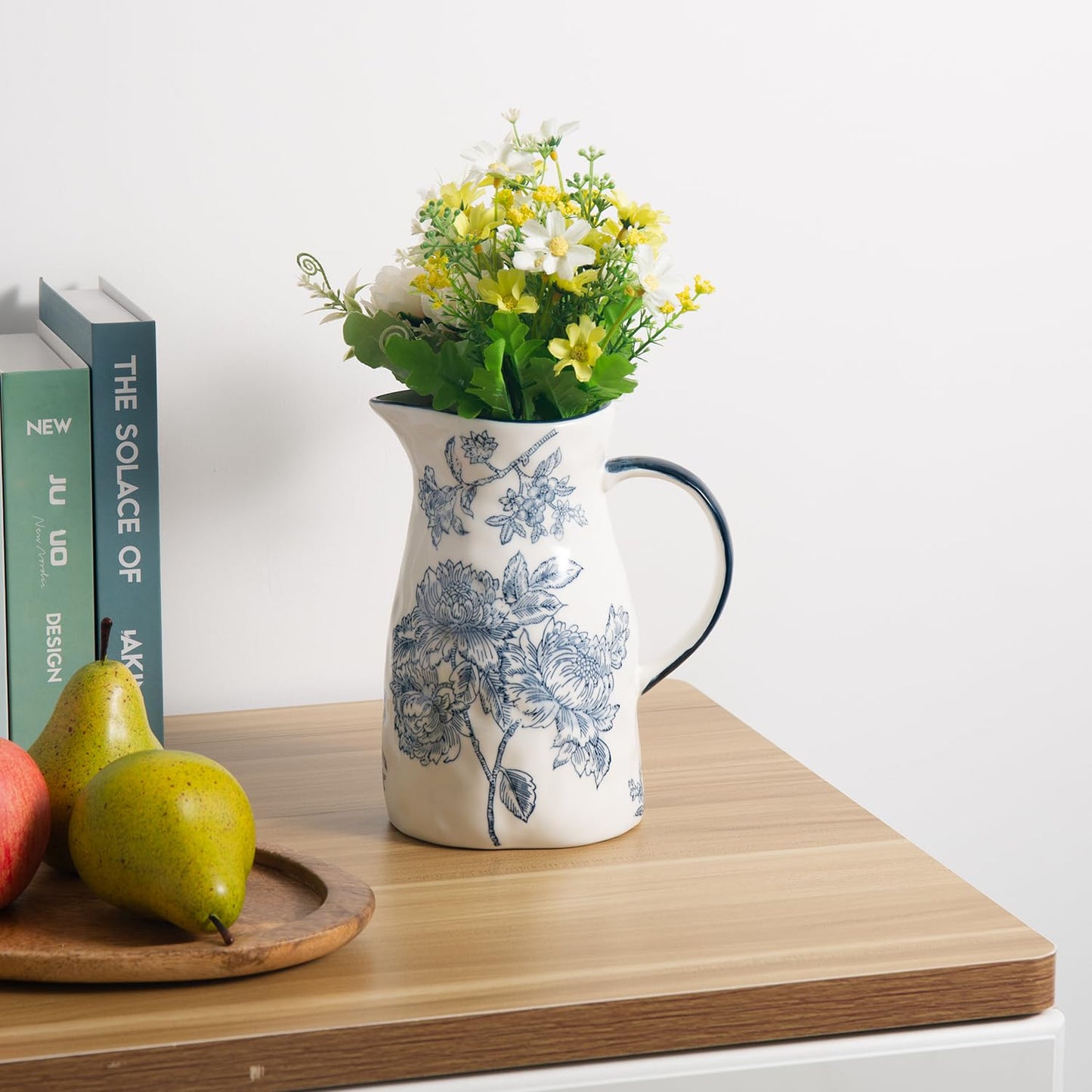 Magclay Ceramic Pitcher Vase, Blue and White Jug for Home Decor, Chinoiserie Vase Decor, Decorative Pitcher with Handle