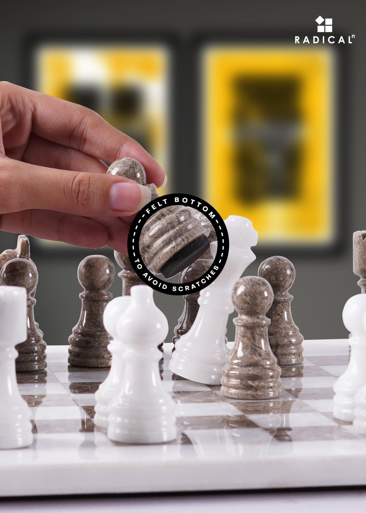 Radicaln Marble Chess Set 12" Inches White and Grey Oceanic Handmade Luxury Board Game for Adults, Classic Stone Chess Board & Pieces, Premium Family Game Night Gift for Home Decor