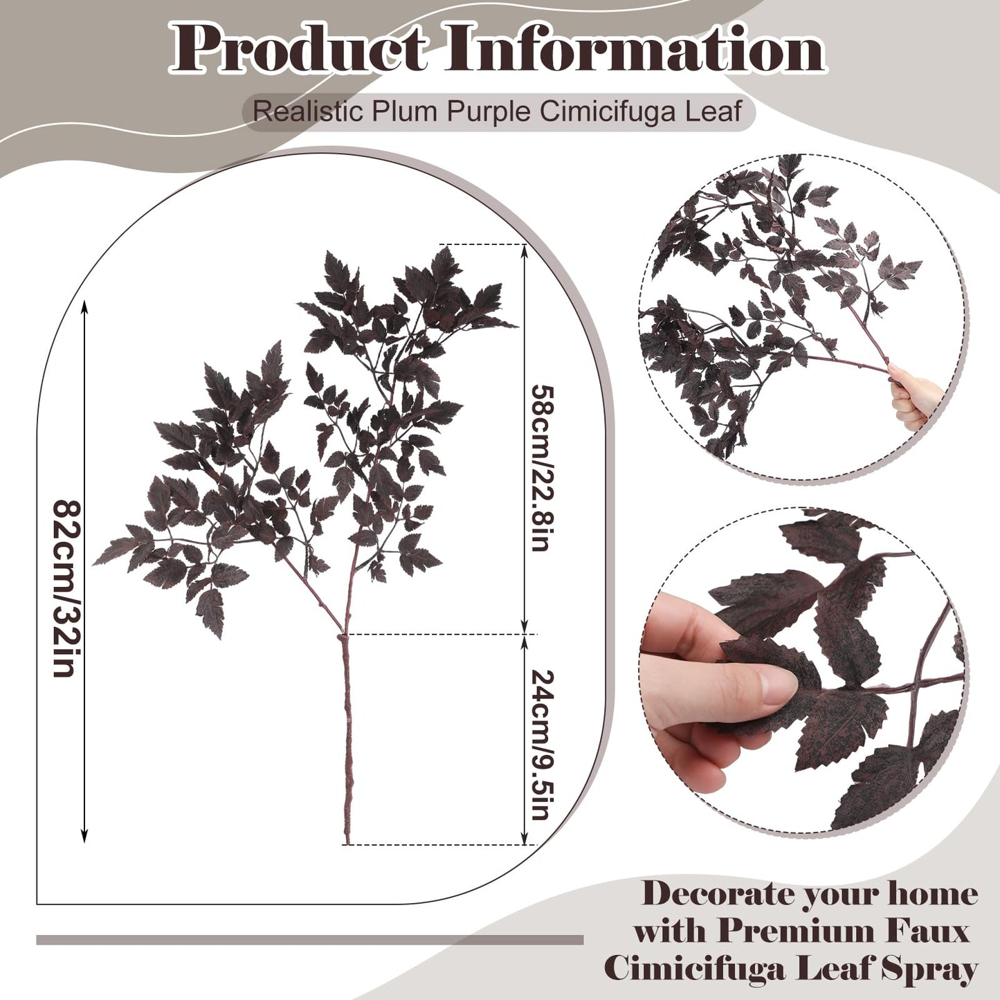 Lyrow 3 Pack Artificial Cimicifuga Plant Leaf Spray Faux Plum Cimicifuga Ramosa Leaf Branch Faux Fall Spray Silk Plants for Home Vase Wedding Garden Farmhouse Table Mantel Decor (32 Inches)