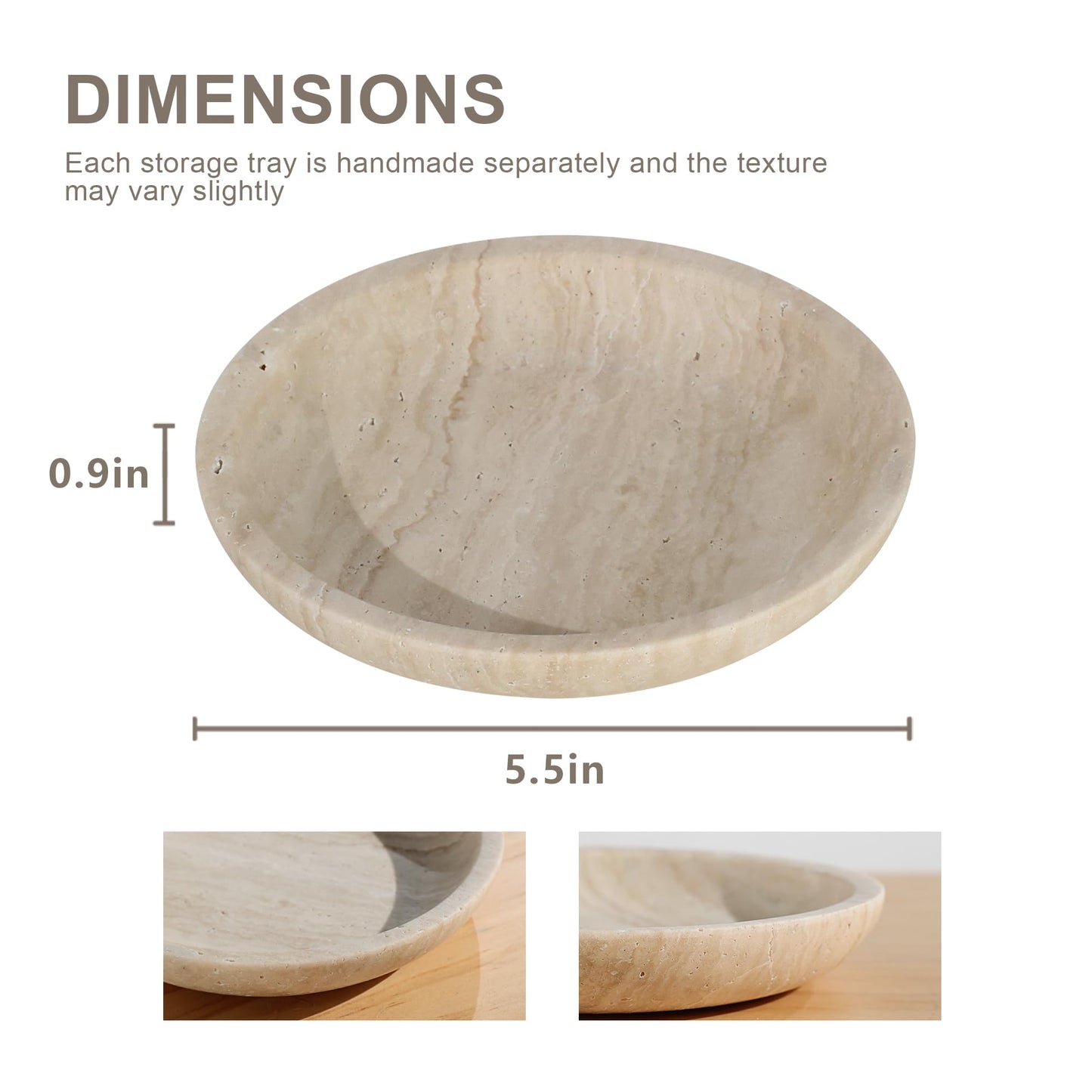 SZGYCSM Travertine Jewelry Dish Tray - Decorative Stone Catchall Bowl for Entryway Table, Keys & Rings Holder, Natural Marble Home Decor Organizer (5.5 Inch)