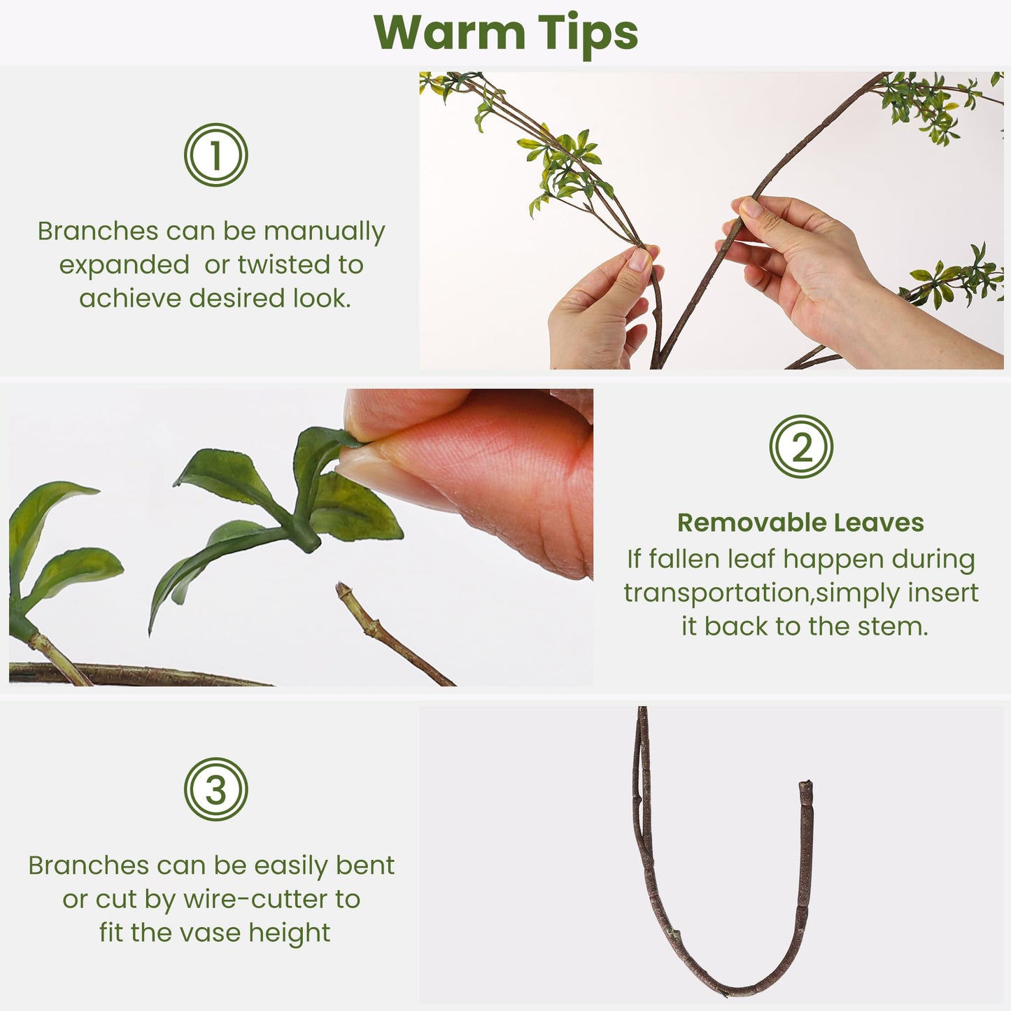 Avoeco Artificial Greenery Stems, 47”Tall Fake Plants Branches, Real Touch Faux Enkianthus Perulatus Twig Leaf for Home Garden Office Wedding Vase Filler Shop Decoration (3 Packs-Green)