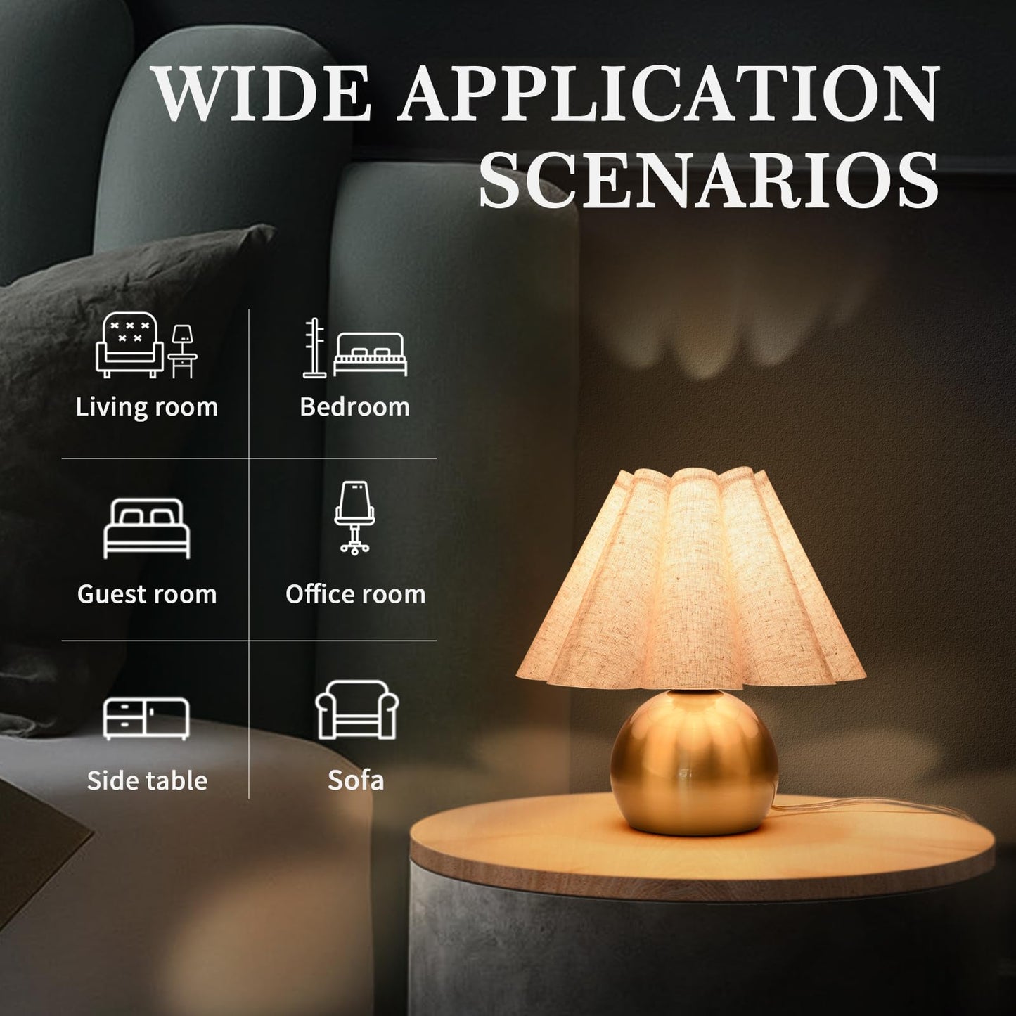 Gold Small Bedside Table Lamp for Bedroom, Brass Gold Bedroom Lamps for Nightstand, Cute Mini Table Lamps for Small Spaces with Scalloped Shade for Kitchen Counter, Bookshelf, Living Room, Kids Dorm