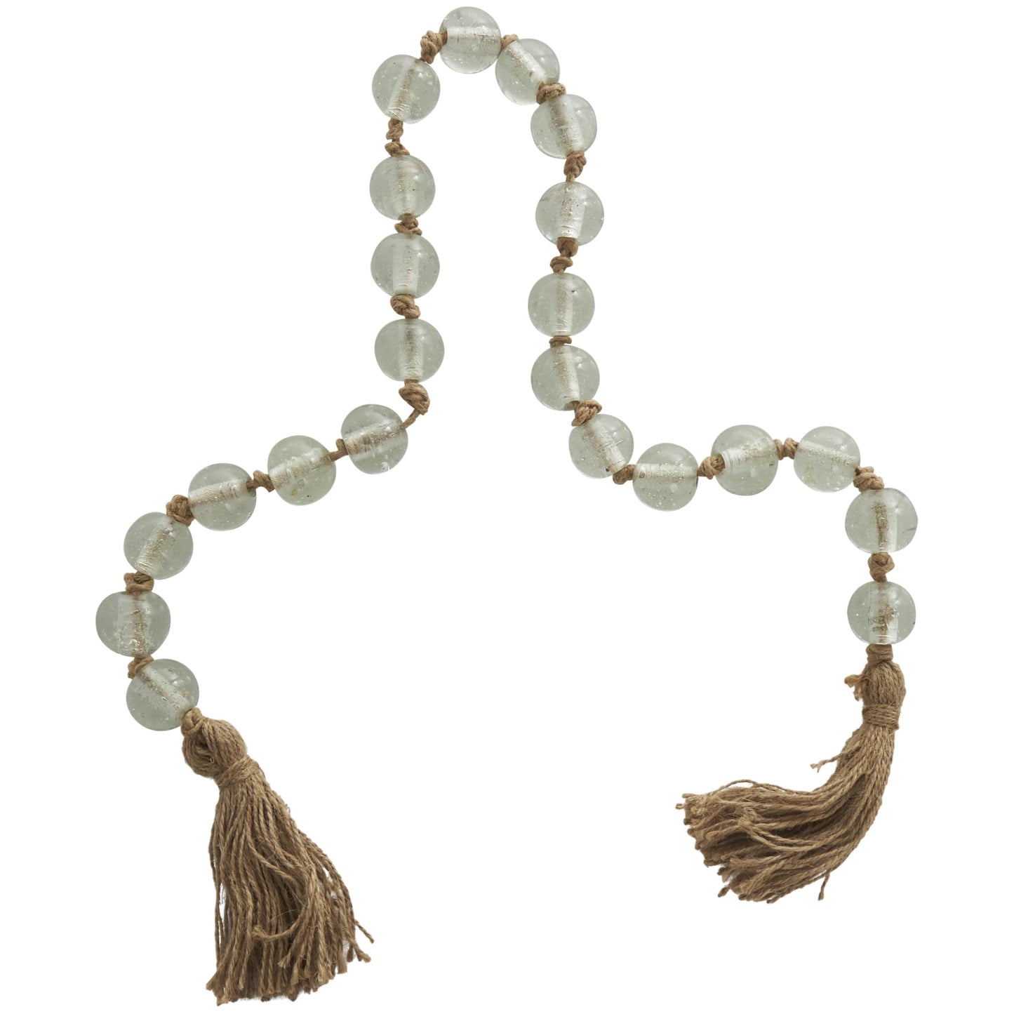 Deco 79 Glass Handmade Round Beaded Garland with Tassel with Knotted Brown Jute, 45" x 1" x 1", Clear