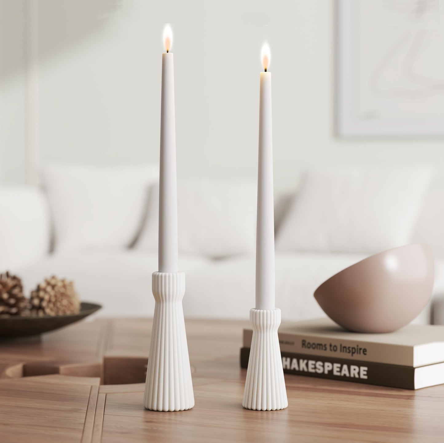 SCBLOOM Taper Candle Holders for Candlesticks Ceramic Candle Stick Candle Holder- Set of 2 Decorative Candle Stand for Wedding Decor,Dinner Party and Table Centerpieces,Housewarming Gift White
