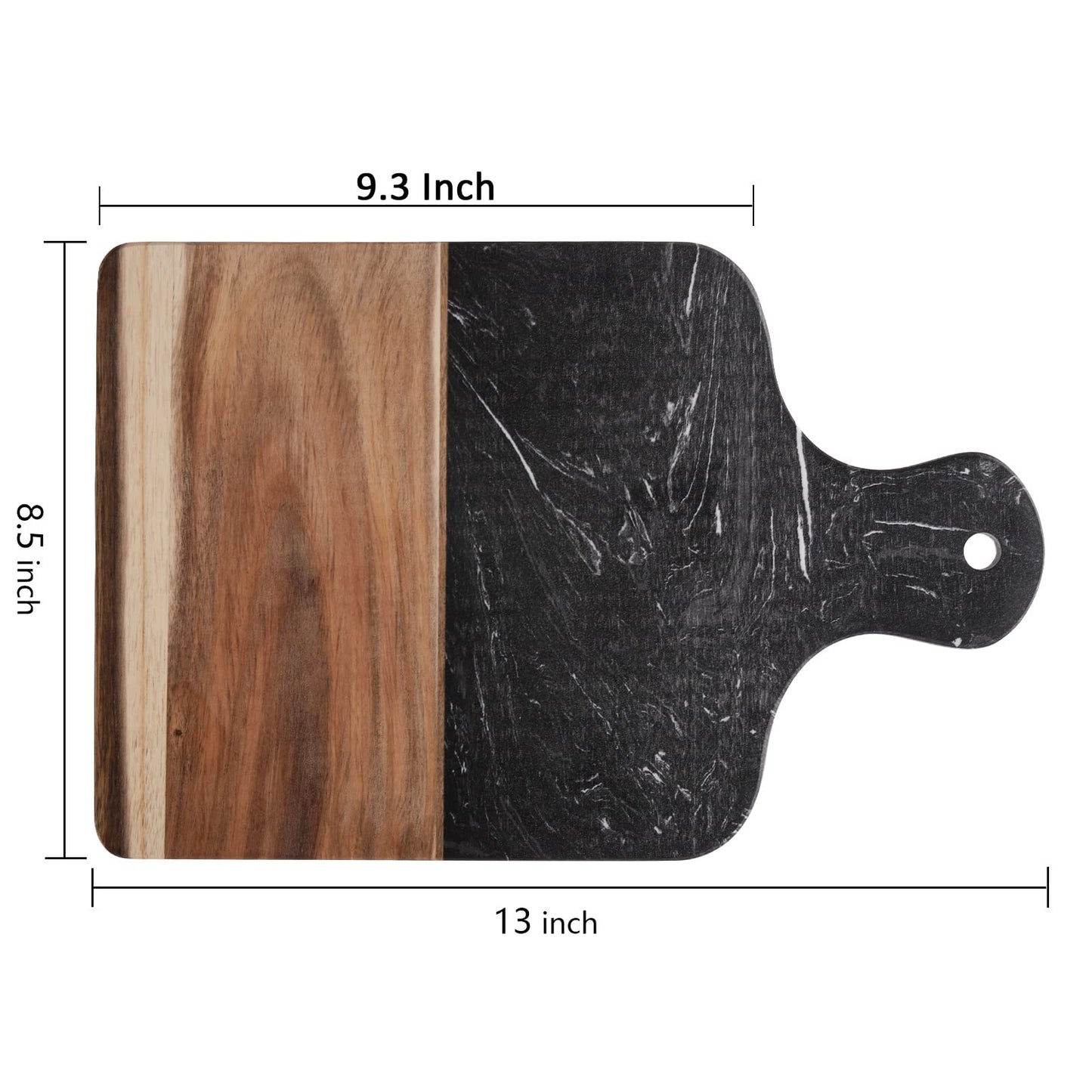 Coloch Marble and Acacia Wood Cutting Board, Black Charcuterie Chopping Board with Handle, Decorative Serving Board for Cheese, Steak, Bread, Fruit