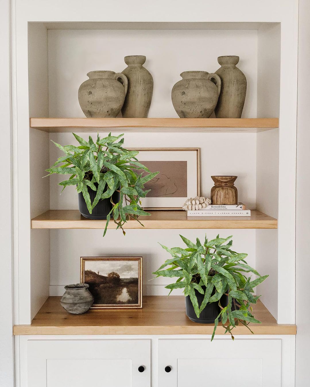 Briful Faux Plants Indoor 9'' Artificial Potted House Plant with Black Ceramic Pot Fake Pteris Cretica Fern Plant for Home Office Room Desk Shelf Decor Indoor