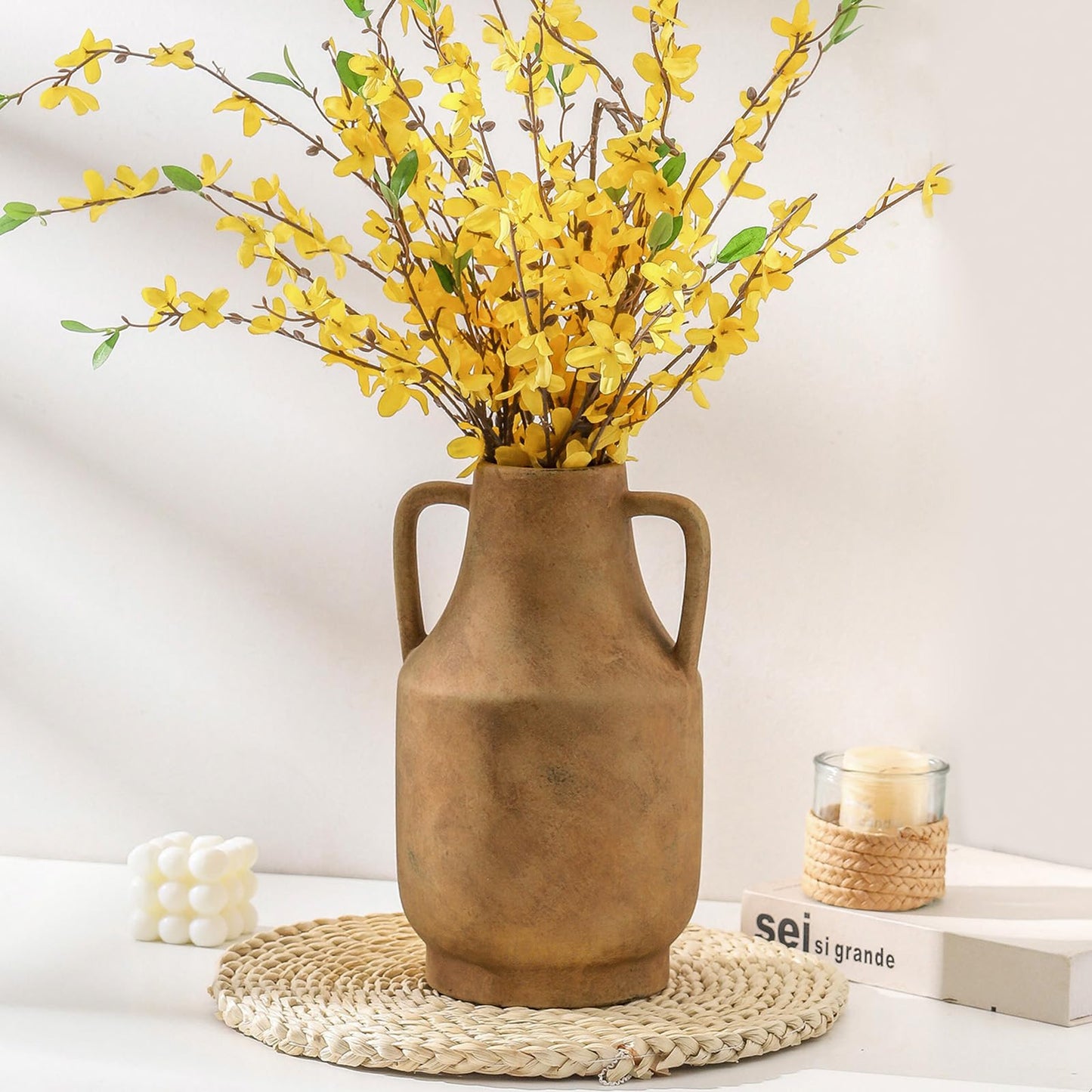 11 inch + 9.7 inch Rustic Farmhouse Vase for Home Decor, Decorative Pottery Flowers Vase for Mantel, Entryway, Living Room, Table