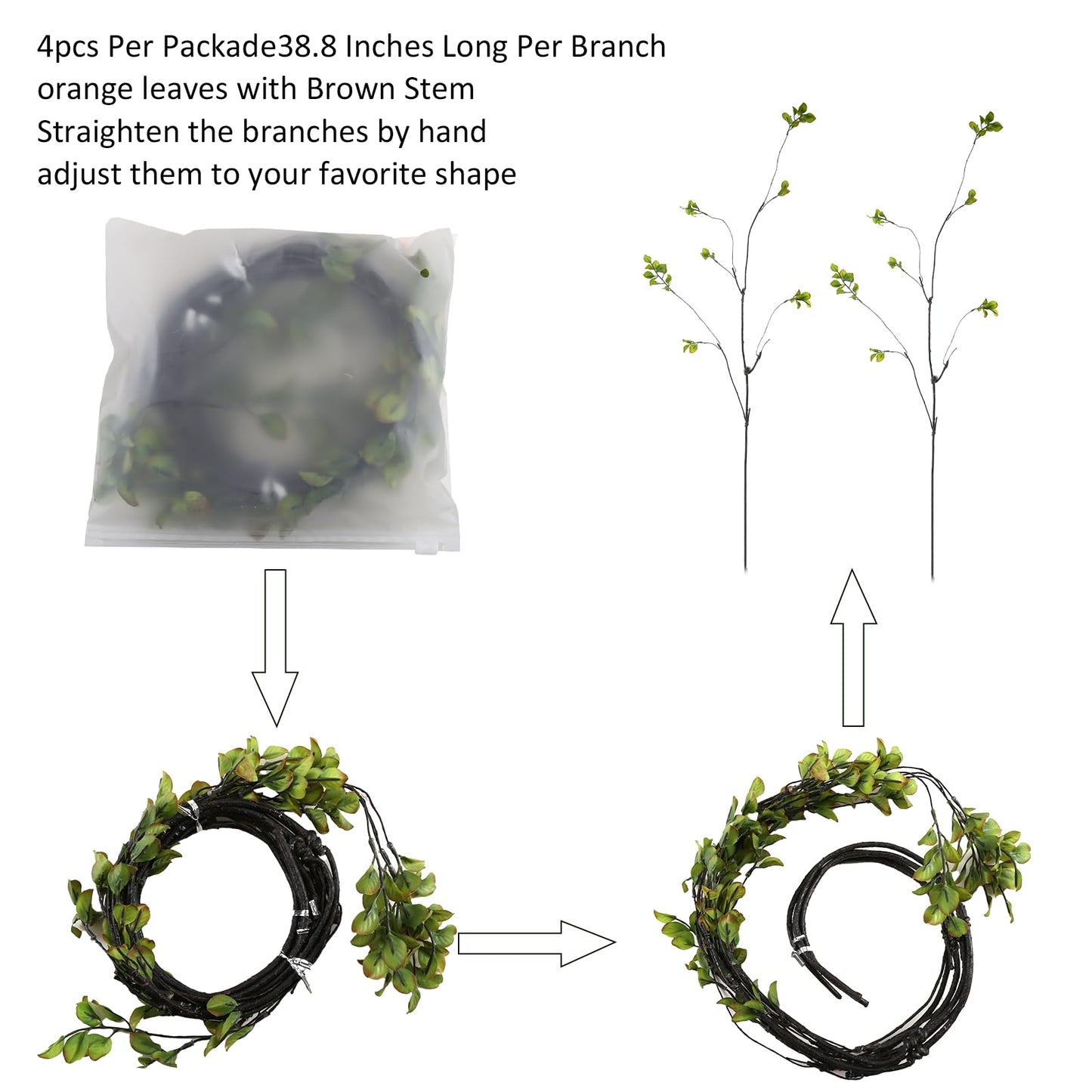 OBDXZHC 38'' 4Pcs Artificial Ficus Branches Fake Greenery Stems Faux Ficus Twig Plants Green Fake Leaf Spray Green for Home Office Wedding Vase Filler Banquet Home Decoration (Green)