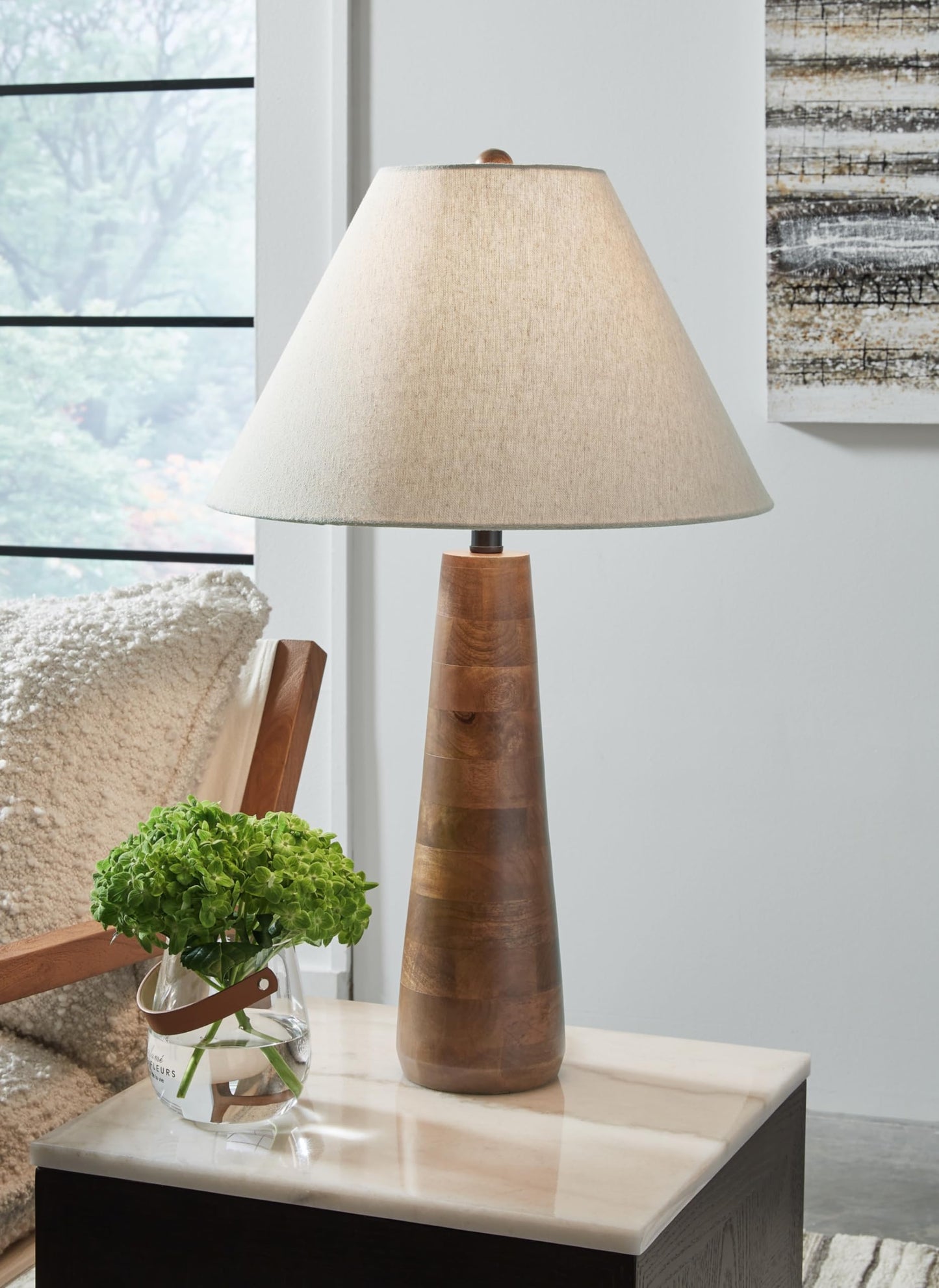 Signature Design by Ashley Danset Contemporary Wood Table Lamp with 3-Way Switch, Light Brown