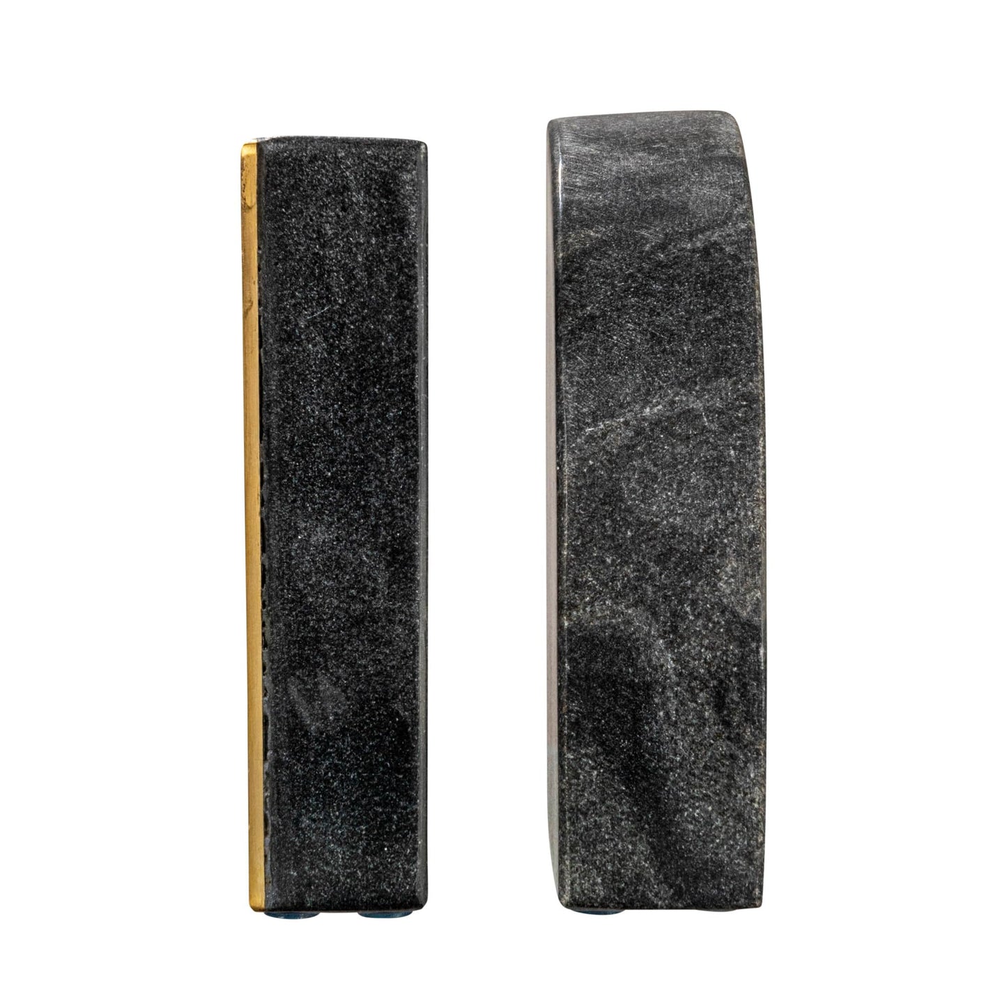 Creative Co-Op Boho Arched Semicircle Marble Bookends with Brass Detail, Set of 2, Black