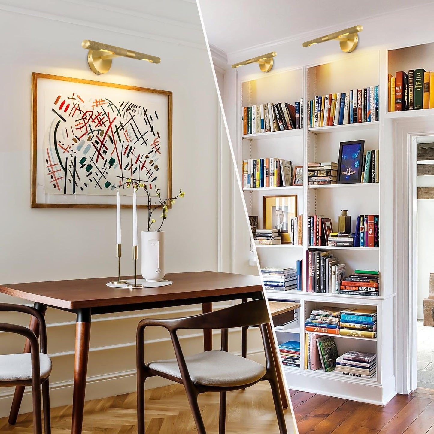 Hard-wired Knurled Picture Light, 19in Brass Picture Light for Wall, Dimmable Gold Art Lights, Rotatable 360° Sconce for Pictures Frame, Painting Wall Lights, Bathroom Wall Sconce, E12 Bulbs Included