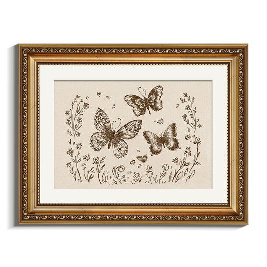 VIYYIEA Gold Framed Wall Art, Butterflies Canvas Print Home Decor Vintage Art Painting Picture Bathroom Wall Decor, Animals Artwork for Living Room Bedroom Kitchen Office - 14L x 11W
