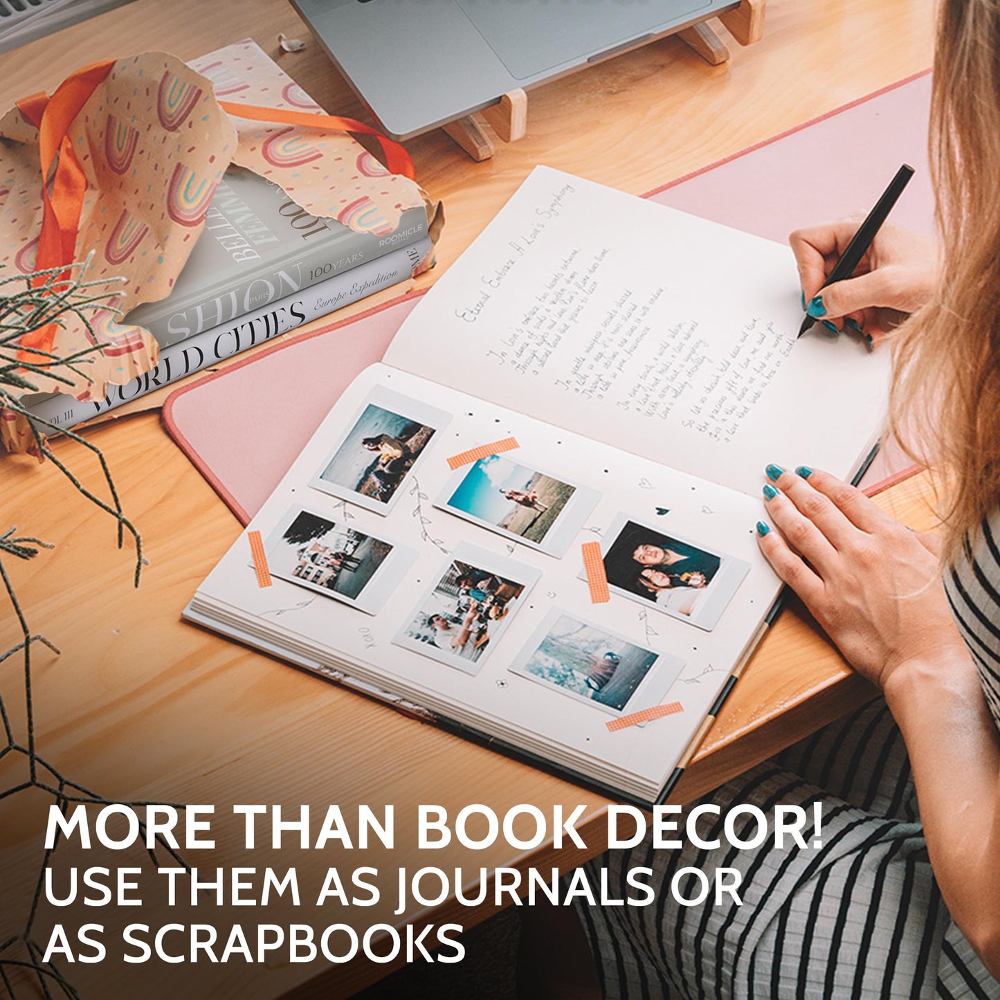 Elegant Decorative Books - Set of 3 Designer Faux/Fake Books for Decoration - Enhance Your Coffee Table, Mantle & Bookshelf Decor - Book Decor Aesthetic Collection - Real Blank Pages Inside