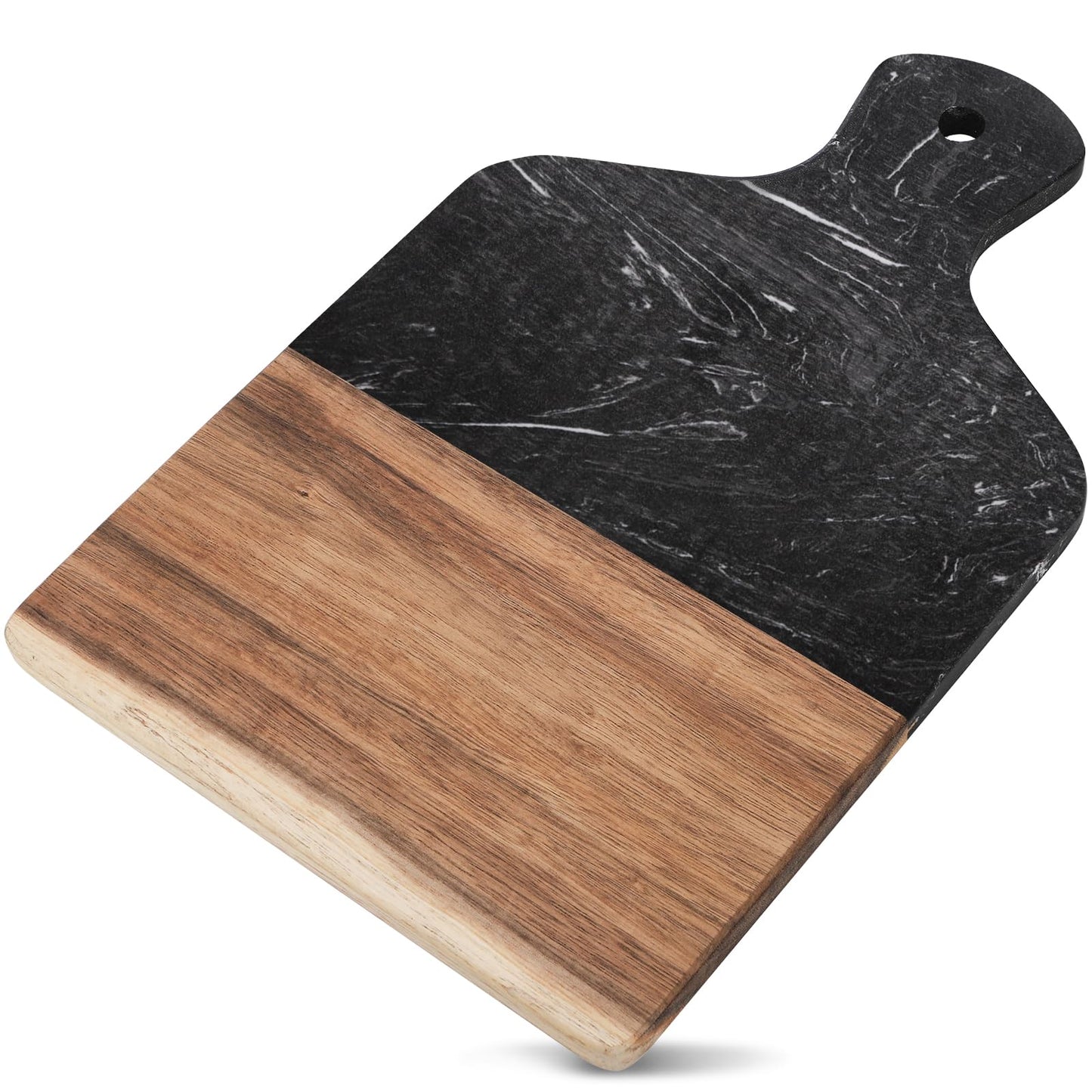 Coloch Marble and Acacia Wood Cutting Board, Black Charcuterie Chopping Board with Handle, Decorative Serving Board for Cheese, Steak, Bread, Fruit