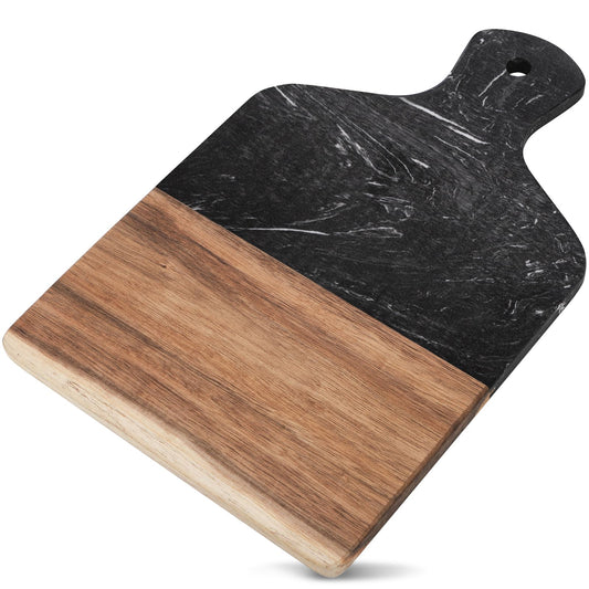 Coloch Marble and Acacia Wood Cutting Board, Black Charcuterie Chopping Board with Handle, Decorative Serving Board for Cheese, Steak, Bread, Fruit