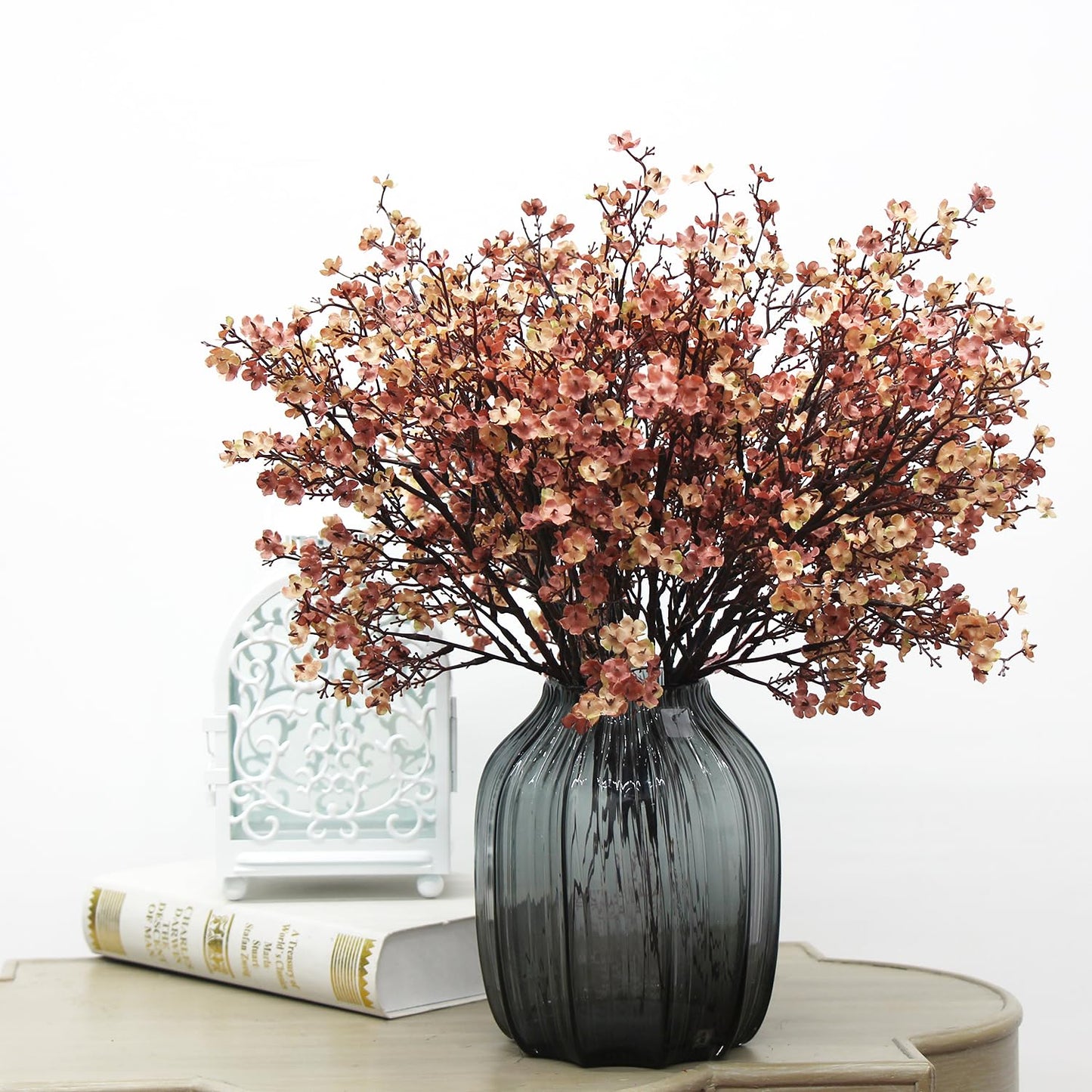 JAKY-Global Babys Breath Silk Artificial Flowers 6 Bundle European Fake Flowers Decor Wedding Party Fall Stems Decoration Bouquets DIY Home Garden,Farmhouse,Living Room Decor (Beige Brown-6pcs)