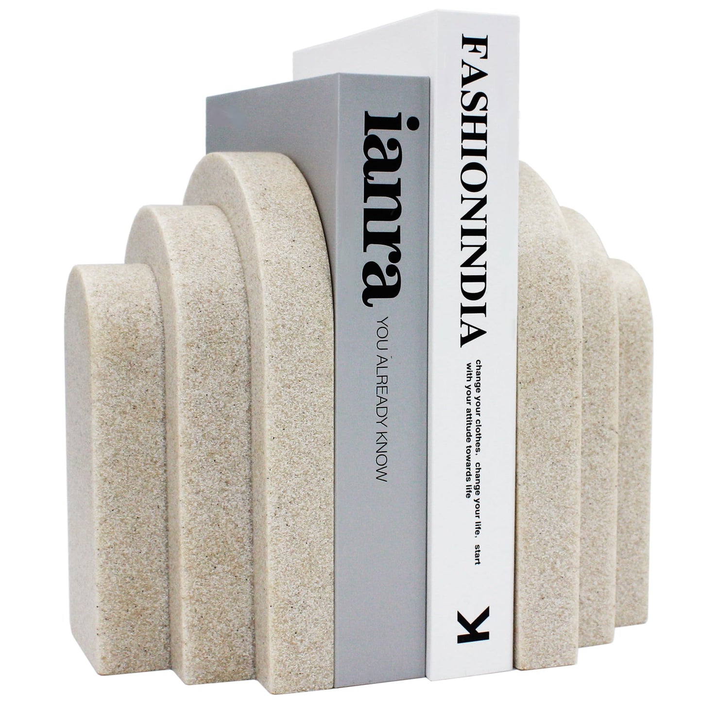 LIN CHUAN - Decorative Bookends for Heavy Books, Aesthetic Book Ends Set of 2, Modern Book Holders Stopper for Shelves, Bookshelf, Bookcase, Office Desk, Home Decor, Resin, Beige