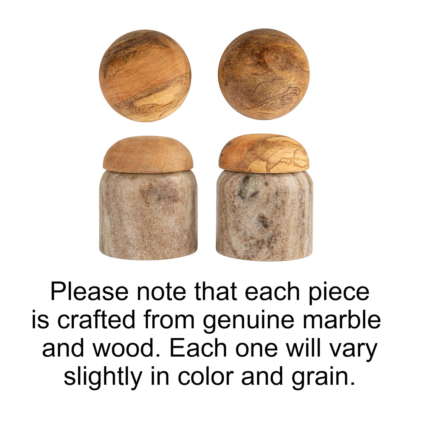 Creative Co-Op Unique Marble and Mango Wood Pinch Pot Canister with Lid, Vary Slightly in Color and Grain, Natural