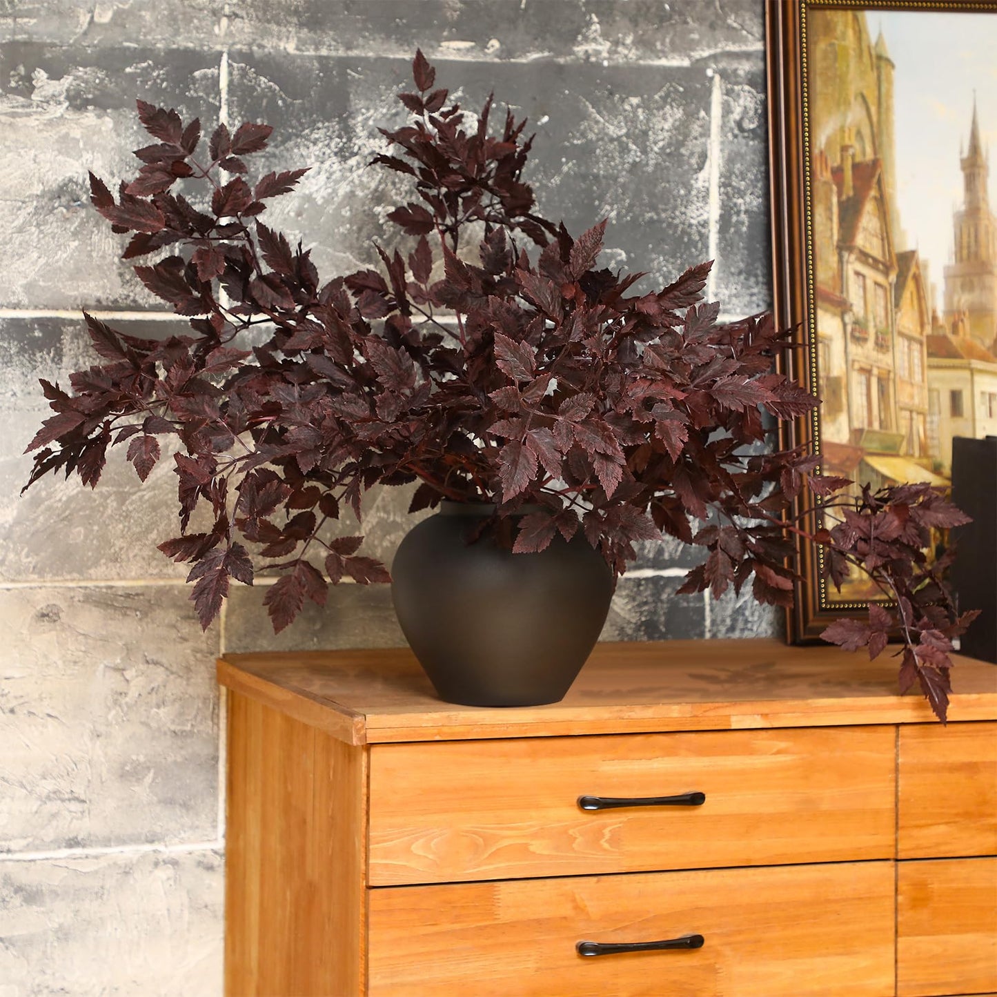 Lyrow 3 Pack Artificial Cimicifuga Plant Leaf Spray Faux Plum Cimicifuga Ramosa Leaf Branch Faux Fall Spray Silk Plants for Home Vase Wedding Garden Farmhouse Table Mantel Decor (32 Inches)