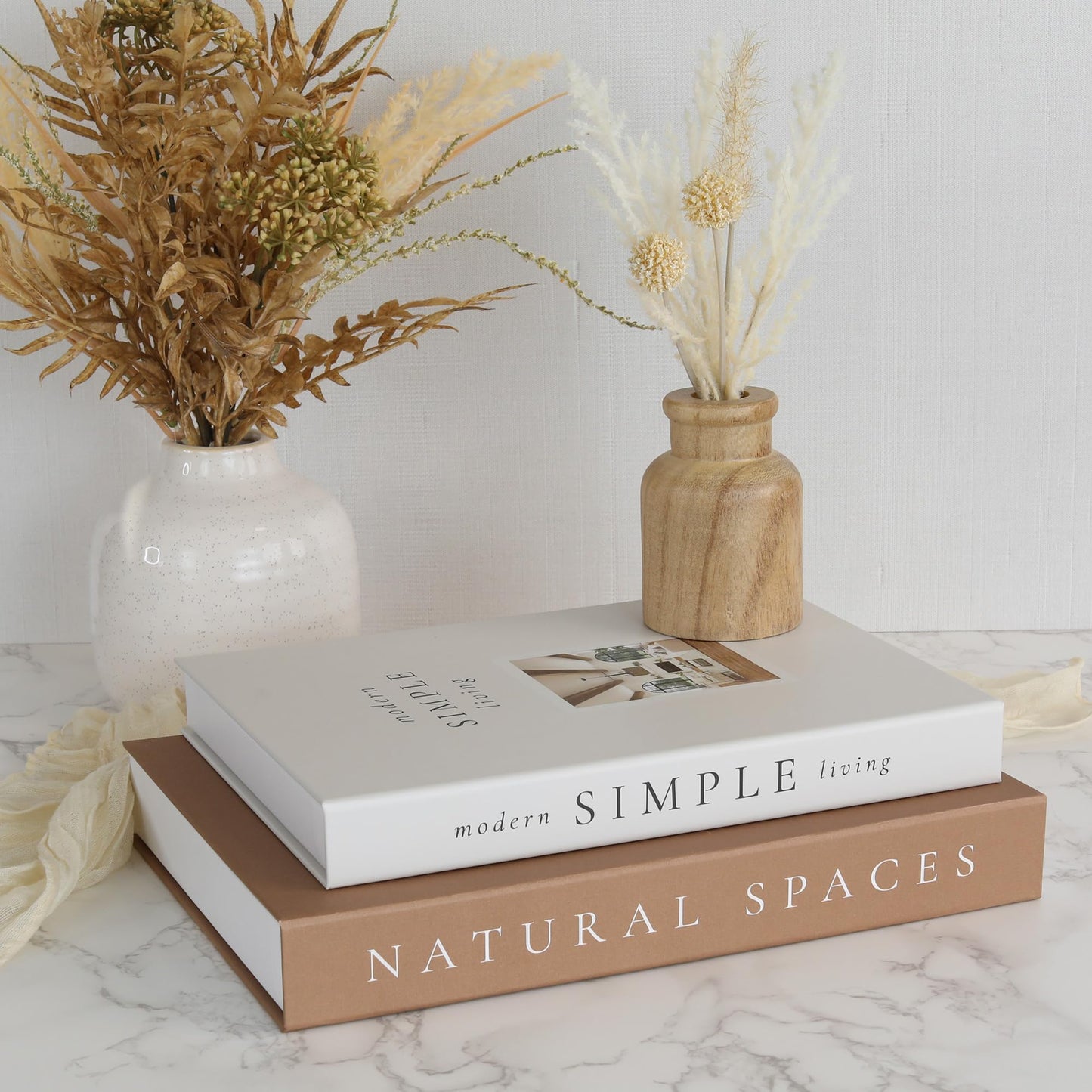 Beautiful Decorative Books - Set of 2 Boxes Enhance Your Coffee Table, Bookshelf or Mantle Decor - Aesthetic Fake/Faux Books for Modern Home Decoration, Photo Storage and as a Keepsake Box