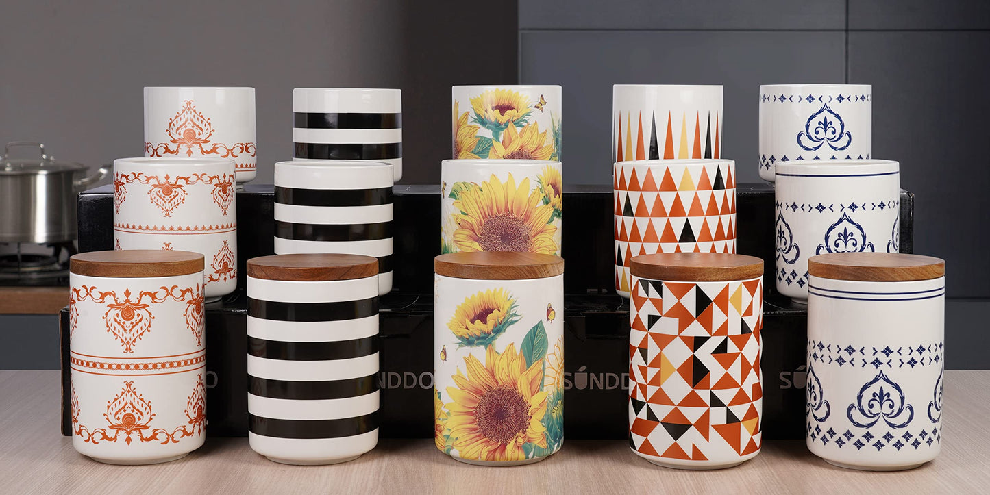Sunddo Ceramic Canister Sets for Kitchen Counter with Bamboo Lid for Coffee, Sugar, Tea Set of 3