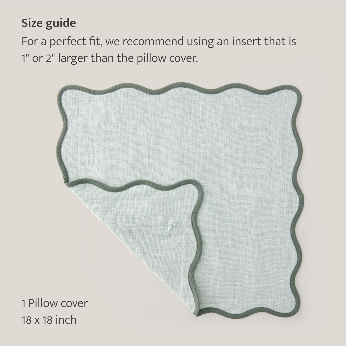 Double Stitch Scalloped Throw Pillow Covers - 100% Cotton Decorative Boho Pillow Covers 18 x 18, Made in India, Square Cushion Case, Modern Home Decor for Couch Sofa Living Room, Aqua Mint