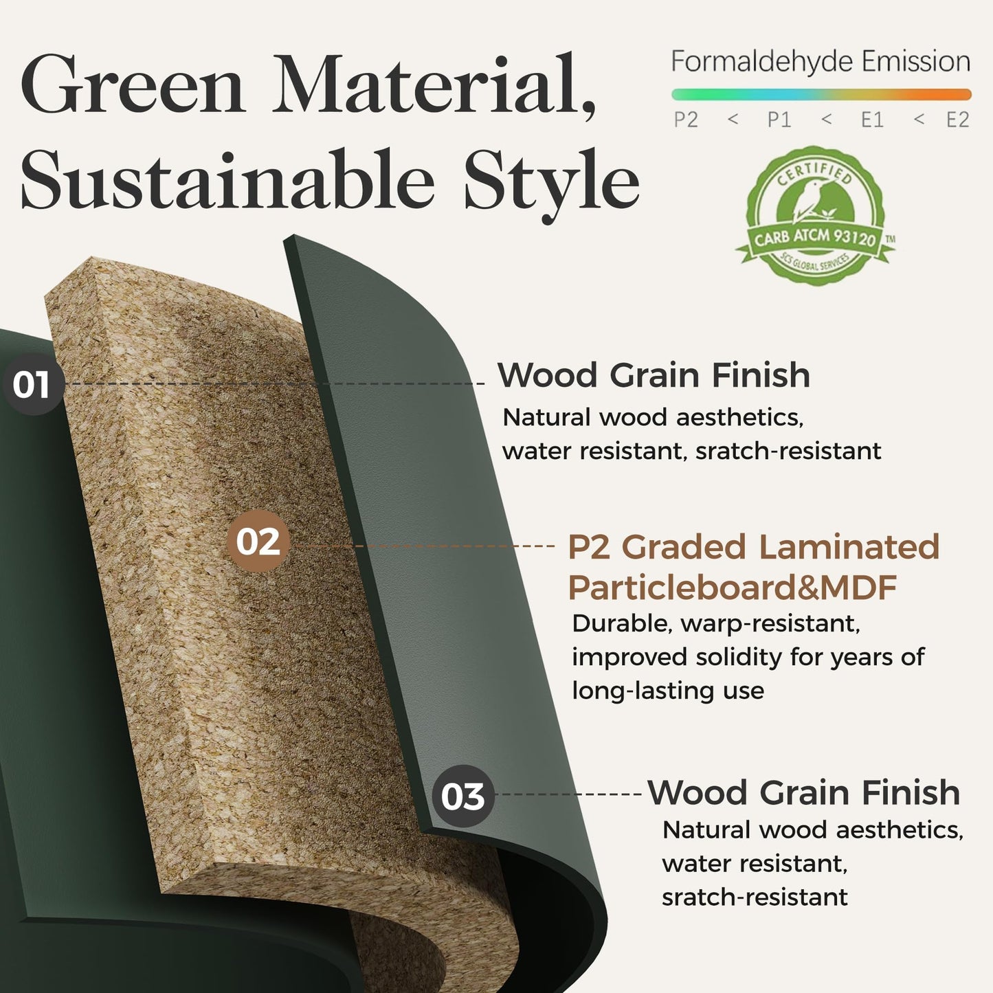 RoyalCraft Large 3 Drawer Dresser Set of 2, Fluted Chest of Drawers with Storage, Modern Painted 30 inch Tall Nightstand for Bedroom Living Room Entryway, Green