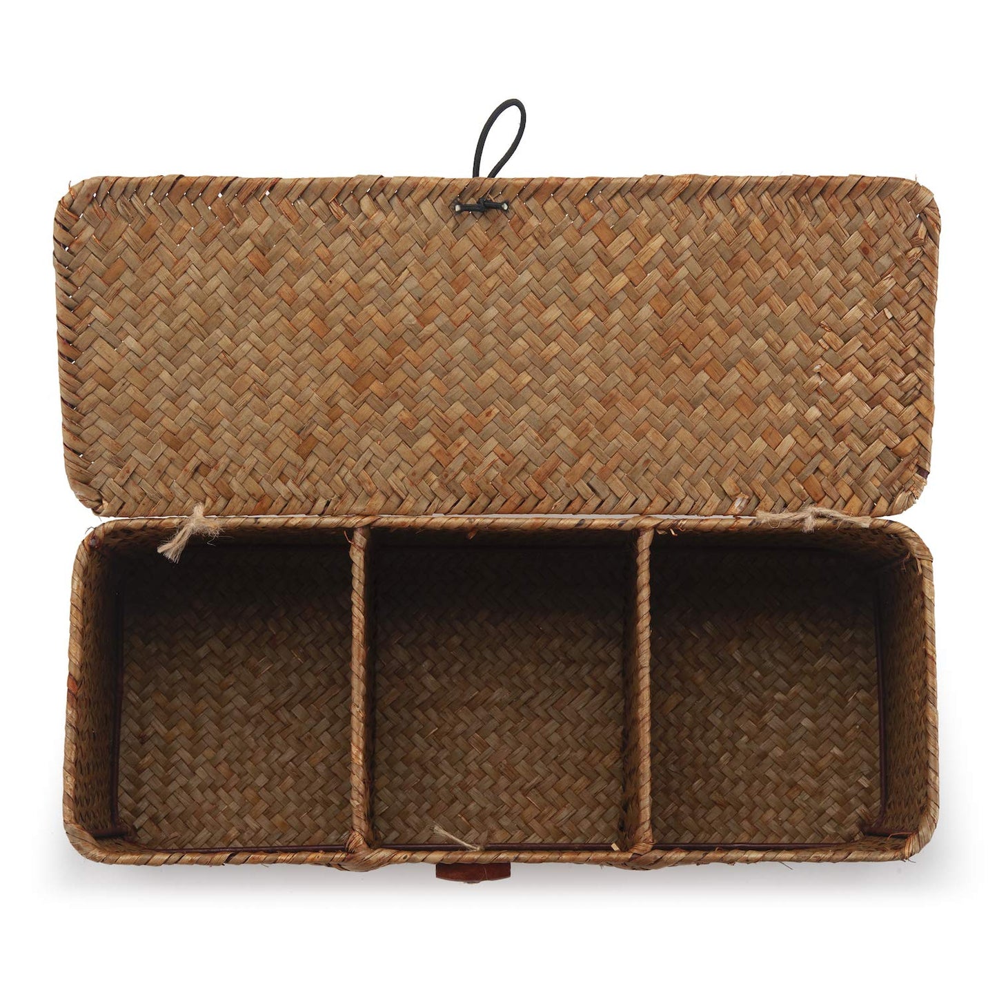 DOKOT Seagrass Woven Storage Basket with Lid, Rectangular Narrow Tampon Toilet Tank Organizer