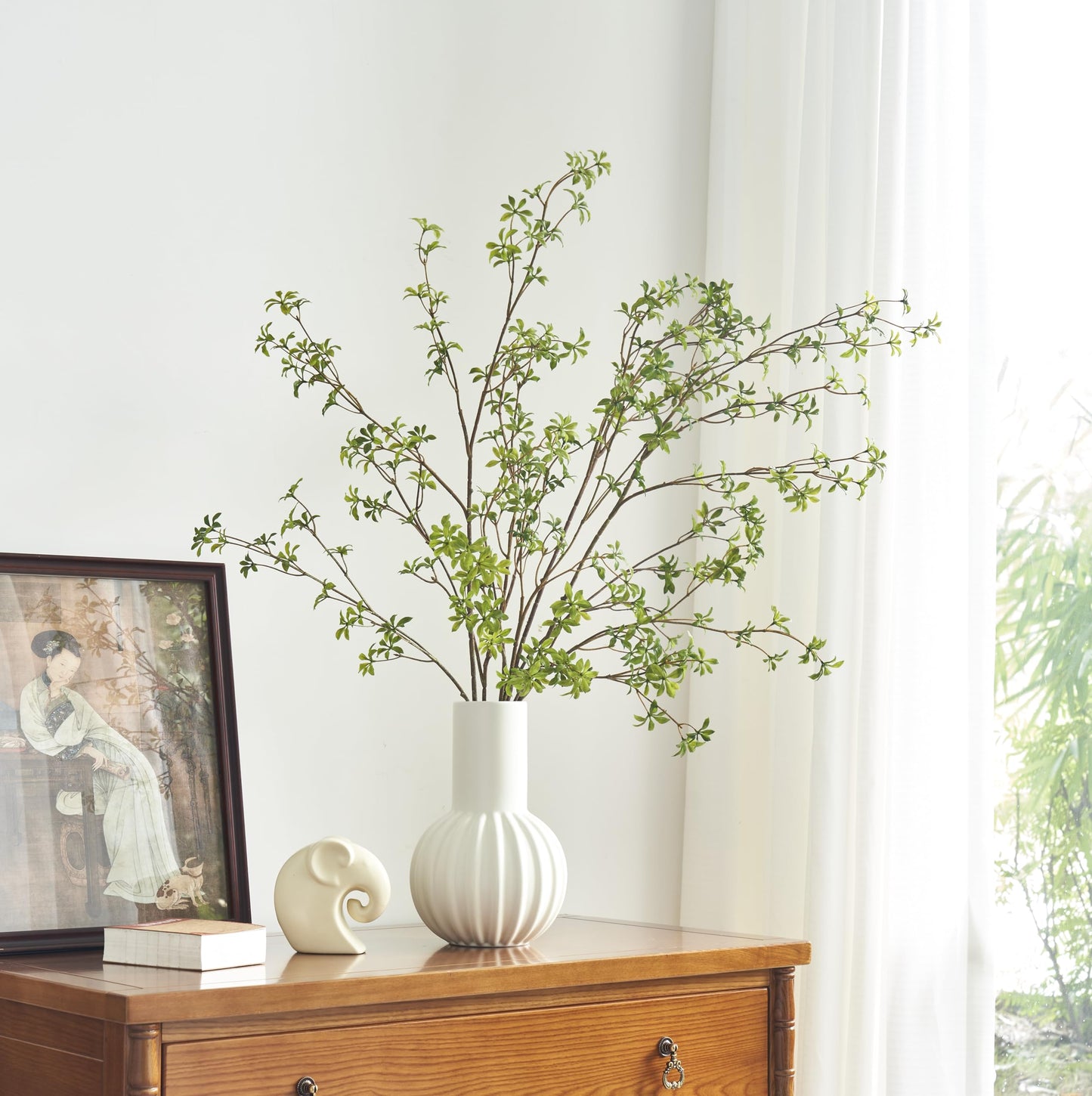 Avoeco Artificial Greenery Stems, 47”Tall Fake Plants Branches, Real Touch Faux Enkianthus Perulatus Twig Leaf for Home Garden Office Wedding Vase Filler Shop Decoration (3 Packs-Green)