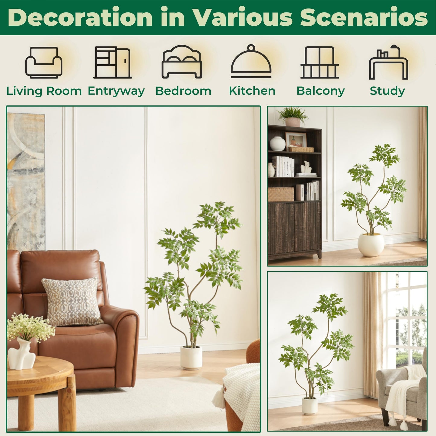 4FT Artificial Sumac Tree in White Pot, Real Touch Silk Faux Plant Indoor Outdoor - Lifelike Fake Tree for Home, Office, Living Room, Lobby, Patio Decor