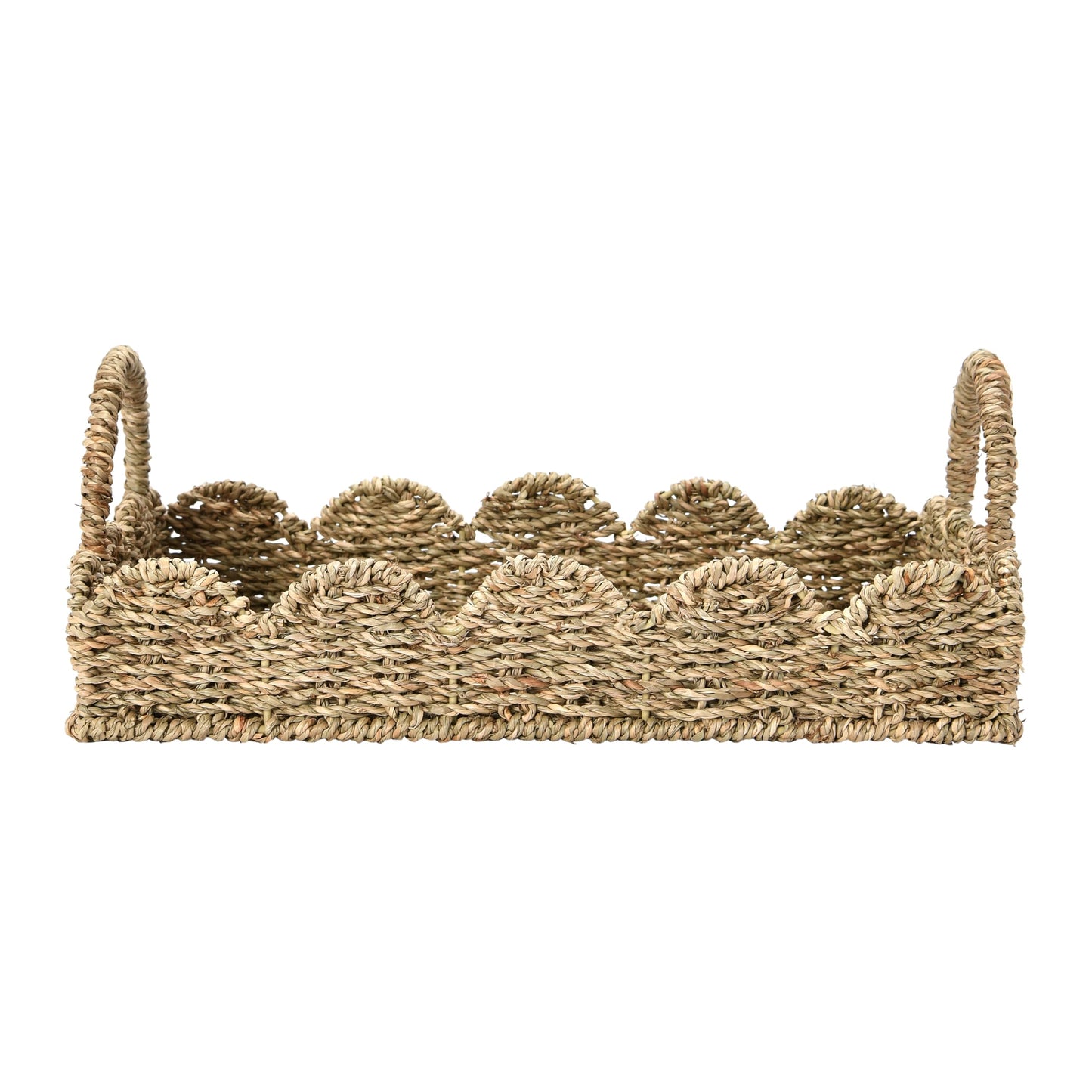 Household Essentials Handwoven Tray with Scalloped Edge and Handles, Natural