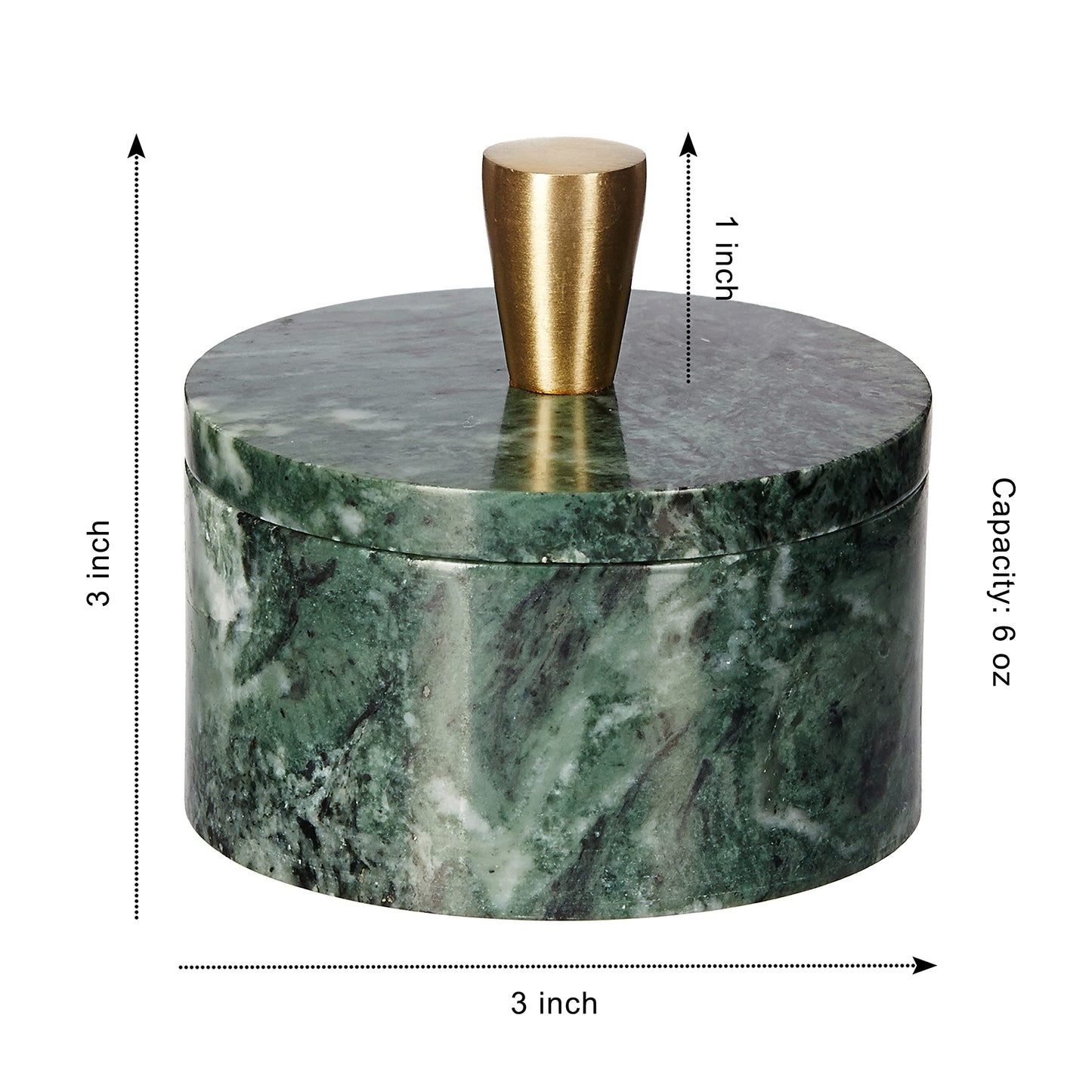 Queenza Marble Salt Cellar with Lid and Brass Knob (Green)