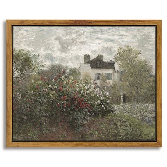 InSimSea Framed Canvas Wall Art Vintage Decor, Monet Flower Garden Painting Prints, Vintage Room Decor, Wall Decor Living Room Bedroom Kitchen Office Room Decor, 8"x10"