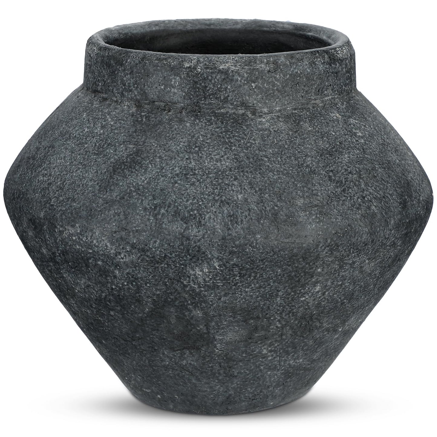 Briful Large Rustic Ceramic Vase with Distressed Finish, 8.2'' Tall Wide-Belly Decorative Flower Vases with Felt Pads, Retro Style Pottery for Home Decor, Table Centerpiece, Black