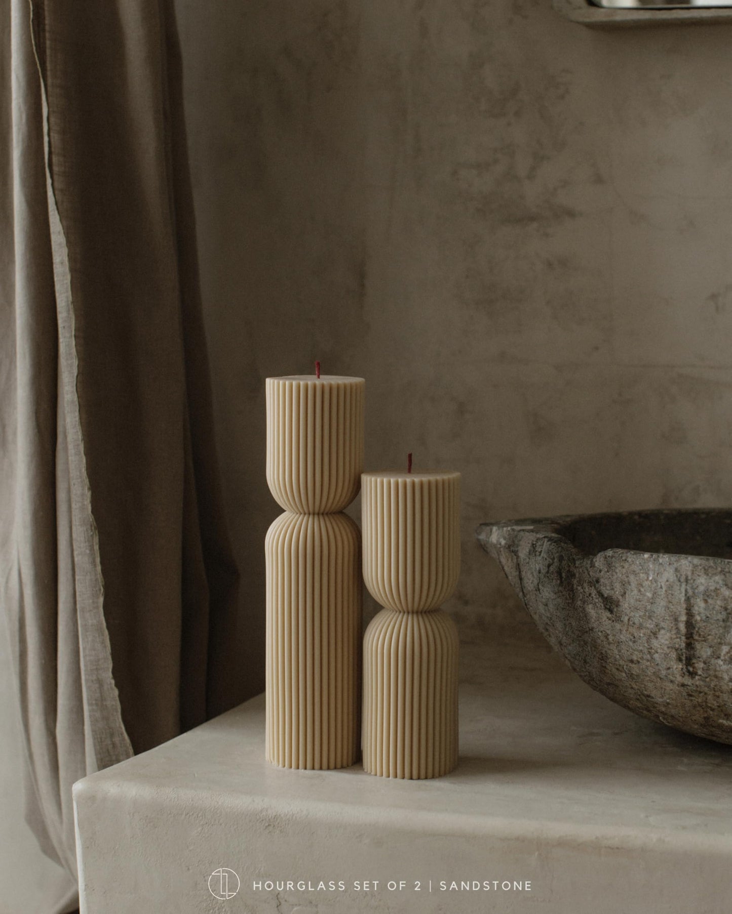 LAWA Hourglass Pillar Candle - Large Beautiful Handmade Pillar Scented Soy Wax Candle Elegant Bubble Aesthetic Candle Housewarming Gift Home Room Shelf Decor Idea Sandstone (Set of 2)