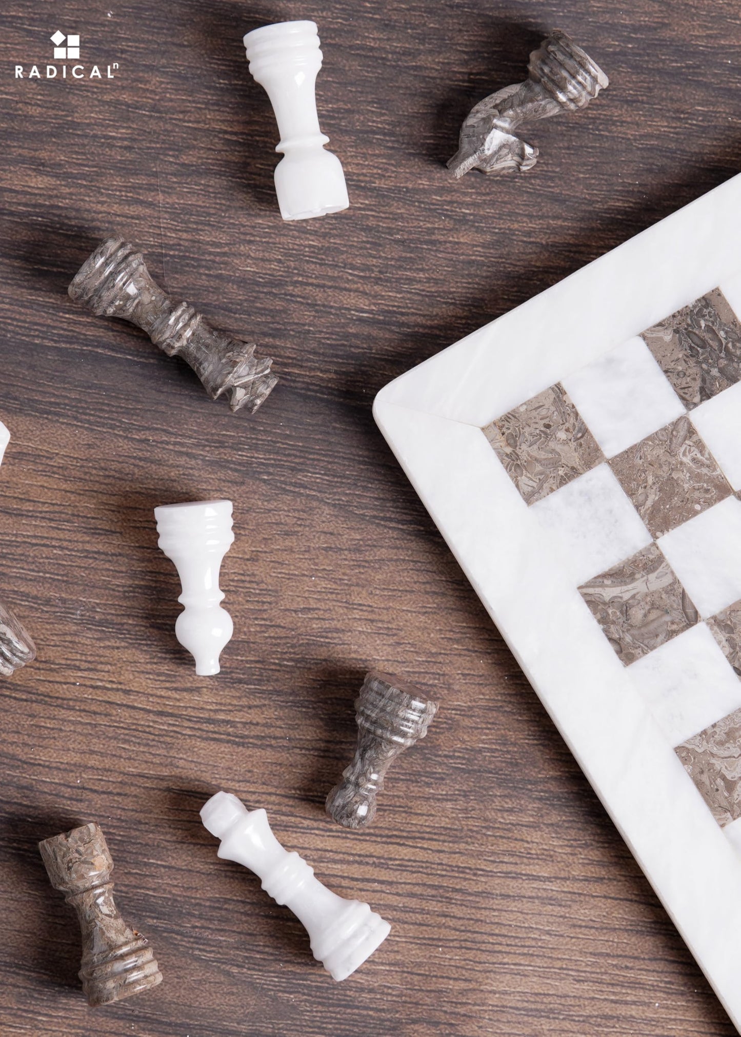 Radicaln Marble Chess Set 12" Inches White and Grey Oceanic Handmade Luxury Board Game for Adults, Classic Stone Chess Board & Pieces, Premium Family Game Night Gift for Home Decor