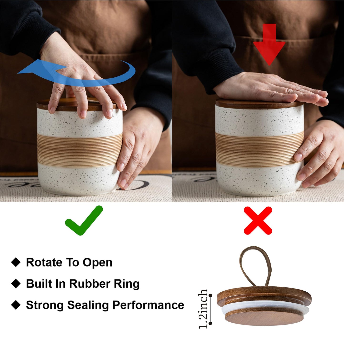 Miamolo Large Storage Containers with Lids, Ceramic Coffee Container Kitchen Food Storage Jars for Spice Sugar Tea Bag, Stackable Decorative Jars for Counter, White & 61oz