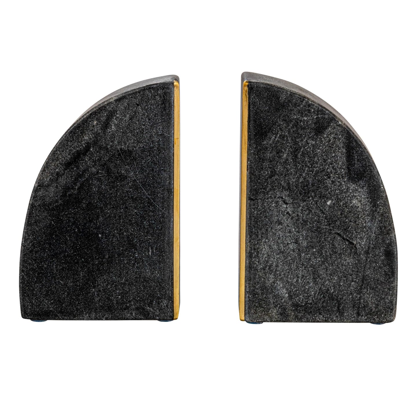 Creative Co-Op Boho Arched Semicircle Marble Bookends with Brass Detail, Set of 2, Black