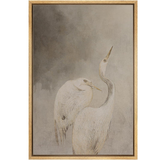 wall26 Framed Canvas Print Wall Art Vintage Herons Elegant Twin Bird Canvas Print in Soft Neutral Tones Illustrations Modern Art Decorative Rustic for Living Room, Bedroom, Office - 16"x24" Natural