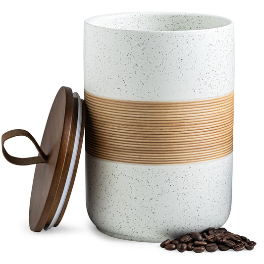 Miamolo Large Storage Containers with Lids, Ceramic Coffee Container Kitchen Food Storage Jars for Spice Sugar Tea Bag, Stackable Decorative Jars for Counter, White & 61oz