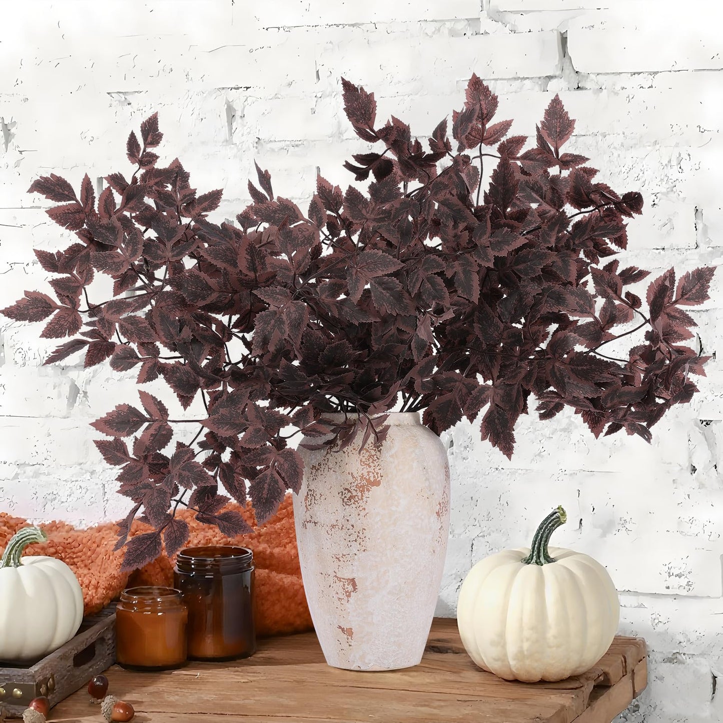 Hananona 4 Pcs Artificial Cimicifuga Leaf Spray, 23 in Faux Burgundy Fall Greenery Branch with Long Stems for Vase, Farmhouse Thanksgiving Autumn Centerpiece Halloween Decor (4, Chocolate, 23 in)