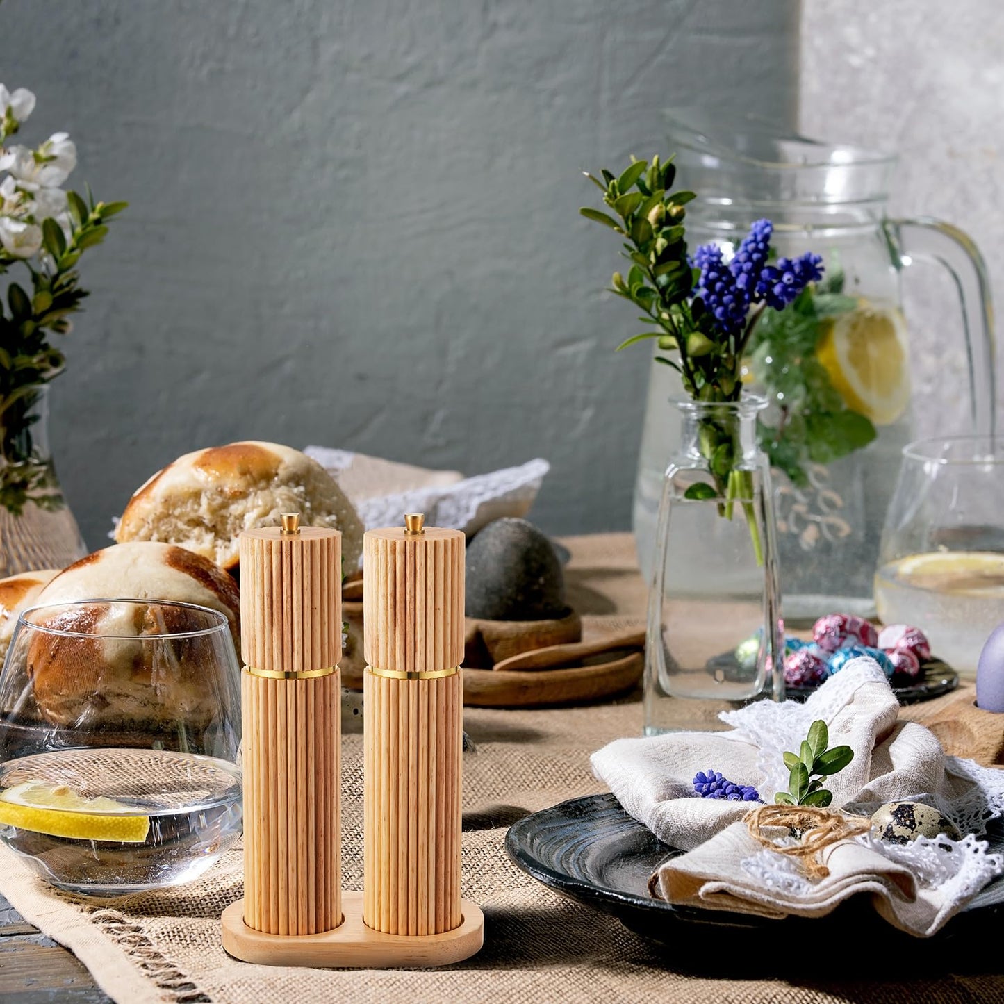 LOYIM Wooden Salt and Pepper Grinder Set 8" Refillable Wooden Manual Salt and Pepper Mill Set with Adjustable Coarse Settings Rust Resistant Smooth and Quality Grinding Mechanism (Wood)