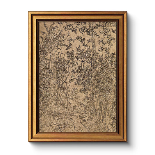 WHASAYART Gold Framed Vintage Wall Art for Living Room, Tree Painting Prints Shelf Decor for Kitchen, Sketch Bedroom Wall Art, Autumn Gifts for Friends or Family - Forest Cabin 16L x 12W